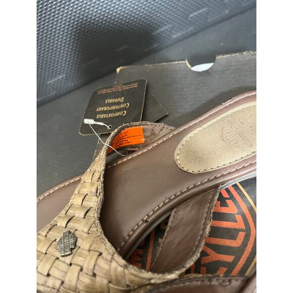 Harley Davidson Womens Flip Flo Sandals Leather Brown Woven Biker Boho Size 5 - Picture 5 of 8